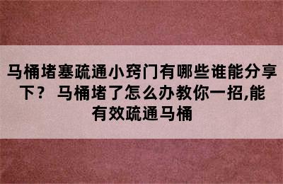 马桶堵塞疏通小窍门有哪些谁能分享下？ 马桶堵了怎么办教你一招,能有效疏通马桶